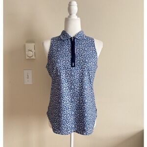 Peter Millar UPF 50 Sun Protect‎ Sleeveless Top Womens Small 1/4 Zip Floral Blue